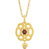 Necklace > 18" > Dangle > Design > Granulated > Diamond > .015 CTW > & > Garnet > Mozambique