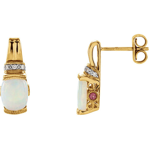 Earrings > Diamond > .05 CTW > & > Tourmaline > Pink > Opal, > Genuine