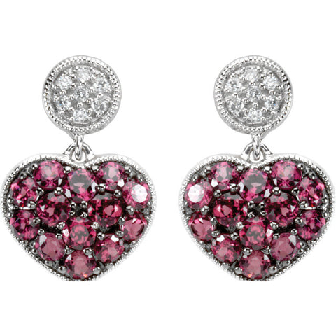 Earrings > Heart > Garnet & Diamond > Brazilian