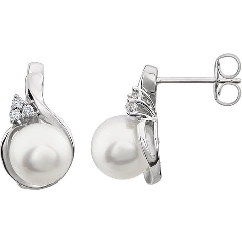 Earrings > Diamond > .08 CTW > & > Pearl > Freshwater > 8-8.5mm