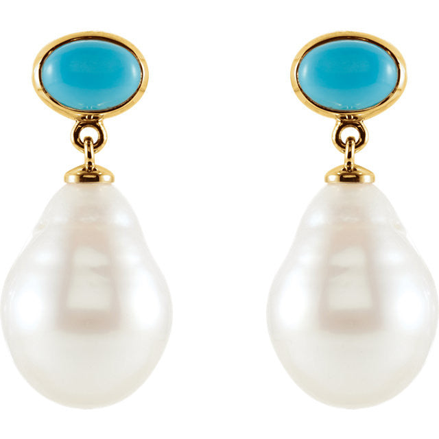 Earrings > Pearl > Cultured > Sea > South > Turquoise & 11mm > 7x5mm
