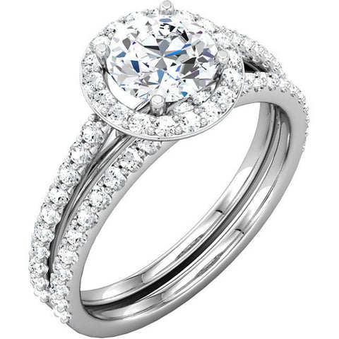 Split-shank Haloed Round Brilliant Cut Diamond Engagement Ring