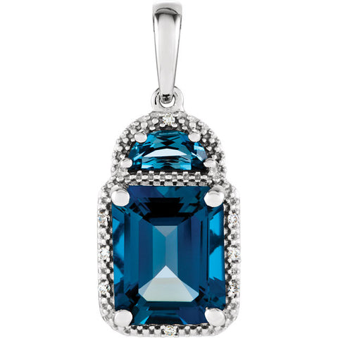 Pendant > Diamond > .03 CTW > & > Topaz > Blue > London