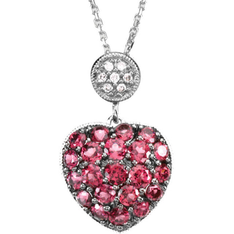 Pendant > Heart > Garnet & Diamond > Brazilian > Genuine