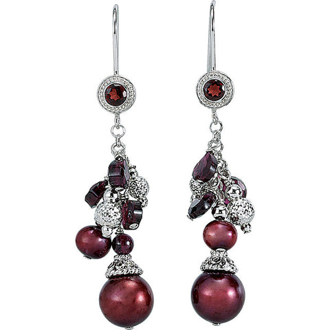 Earrings > Garnet > Pearl & Rhodolite > Cultured > Freshwater