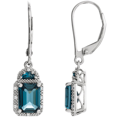 Earrings > Diamond > .06 CTW > & > Topaz > Blue > London