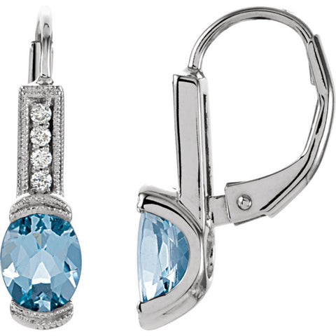 Earrings > Diamond > .08 CTW > & > Aquamarine > White > 14K