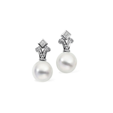 Earrings > Pearl > Cultured > Sea > South > Diamond & 12mm > 1/2 CTW > White > Palladium > 18