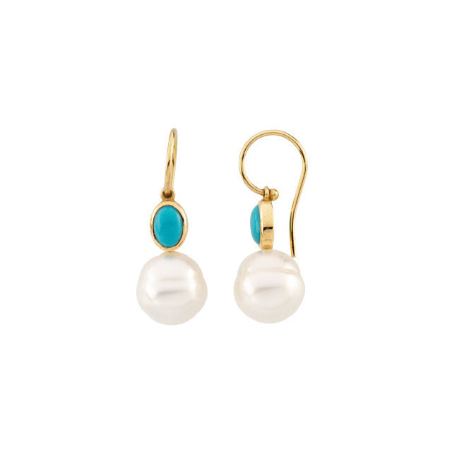 Earrings > Pearl > Cultured > Sea > South > Turquoise & 11mm > 7x5mm