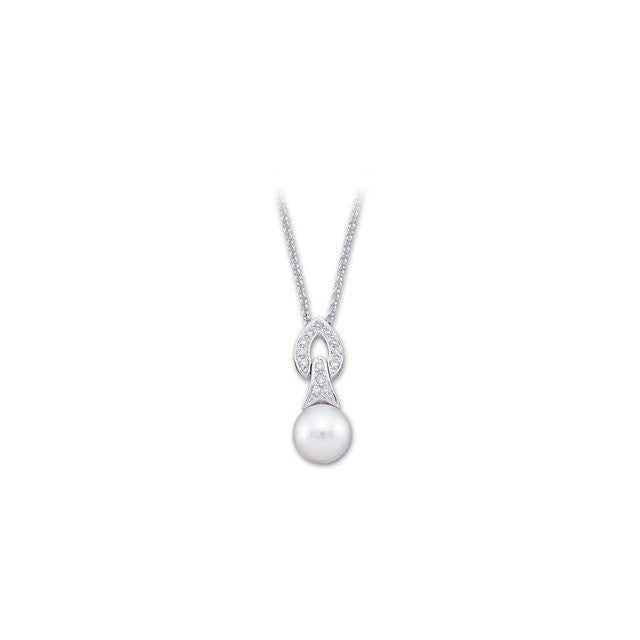 Necklace > 18" > Diamond > CTW > 1/Pear & 1 > Cultured > Freshwater > 8mm