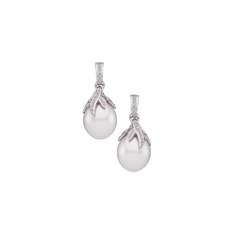 Earrings > Pearl > Cultured > Sea > South > Diamond & 12mm > 1/2 CTW > White > Palladium > 18