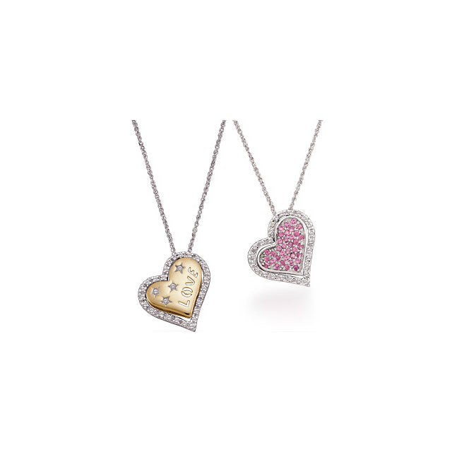 Necklace > 18" > Heart > Sapphire & Diamond > Pink > Genuine