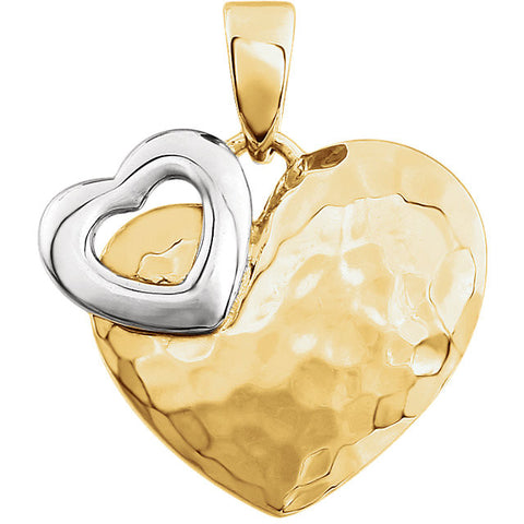 Pendant > Heart > Hammered > 27x17mm > Two-Tone > 14kt