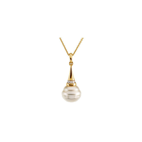 Necklace > Pearl > Cultured > Sea > South > Diamond & 10mm > .04 CTW > Yellow > 14kt