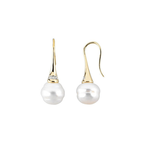 Earrings > Pearl > Cultured > Sea > South > Diamond & 10mm > .04 CTW > Yellow > 14kt