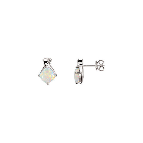 Earrings > Diamond > .015 CTW > & > Opal > Cushion > x7xmm