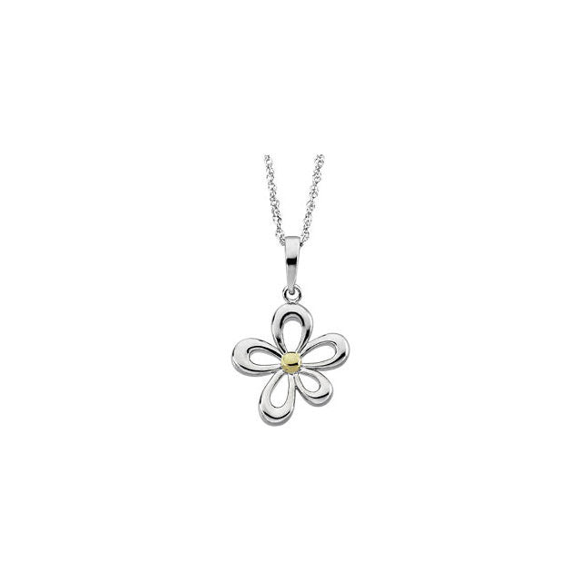 Chain > Singapore > Sparkle > 18" > a > on > Pendant > Flower > Tone > Two