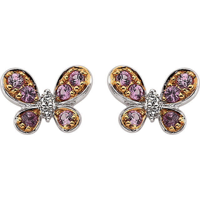 Earrings > Butterfly > Sapphire & Diamond > Pink