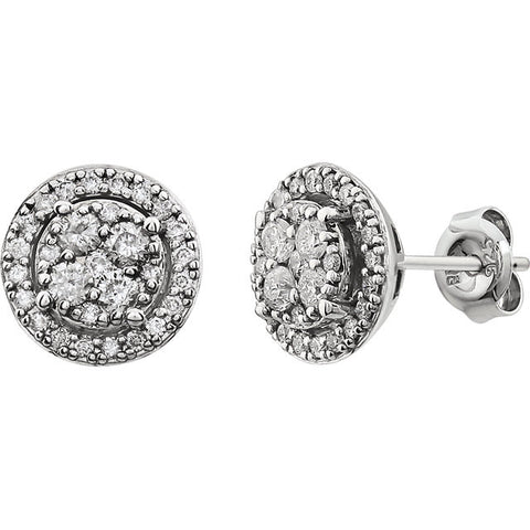 Earrings > Post > Friction > Cluster > Halo-Styled > Diamond > 1/2 CTW