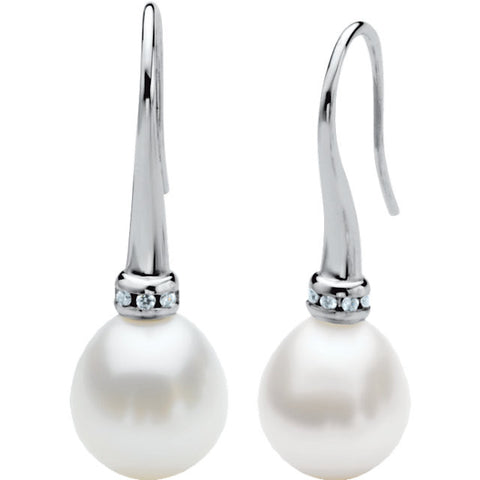 Earrings > Pearl > Cultured > Sea > South > Diaomnd & 12mm > 1/6 CTW > White > Palladium > 18