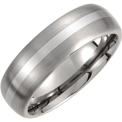 Band > Domed > Finish > Satin > 7mm > Inlay > Silver > Titanium & Sterling