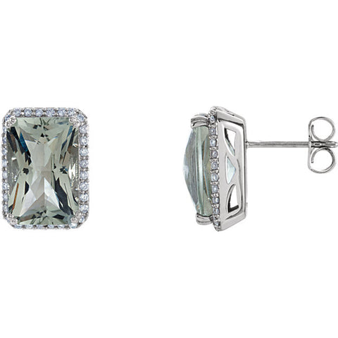 Earrings > Quartz & Diamond > Green > Genuine