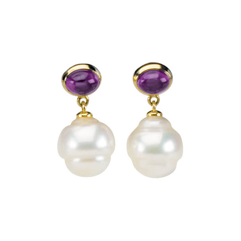 Earrings > Pearl > Cultured > Sea > South > Amethyst & 11mm > 7x5mm