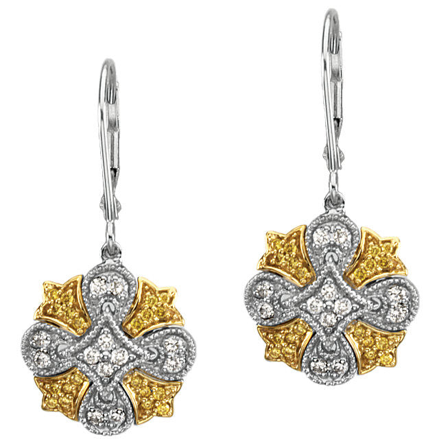 Earrings > Back > Lever > Diamonds > Yellow & White > Natural > 1/2 CTW