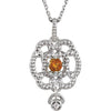 Necklace > 18" > Dangle > Design > Granulated > Diamond > .015 CTW > & > Garnet > Mozambique