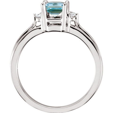Ring > Diamond > .06 CTW > & > Aquamarine