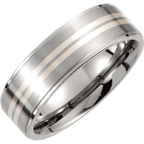 Band > Flat > Finish > Satin > Ridged > 7.2mm > Inlay > Silver > Sterling > &